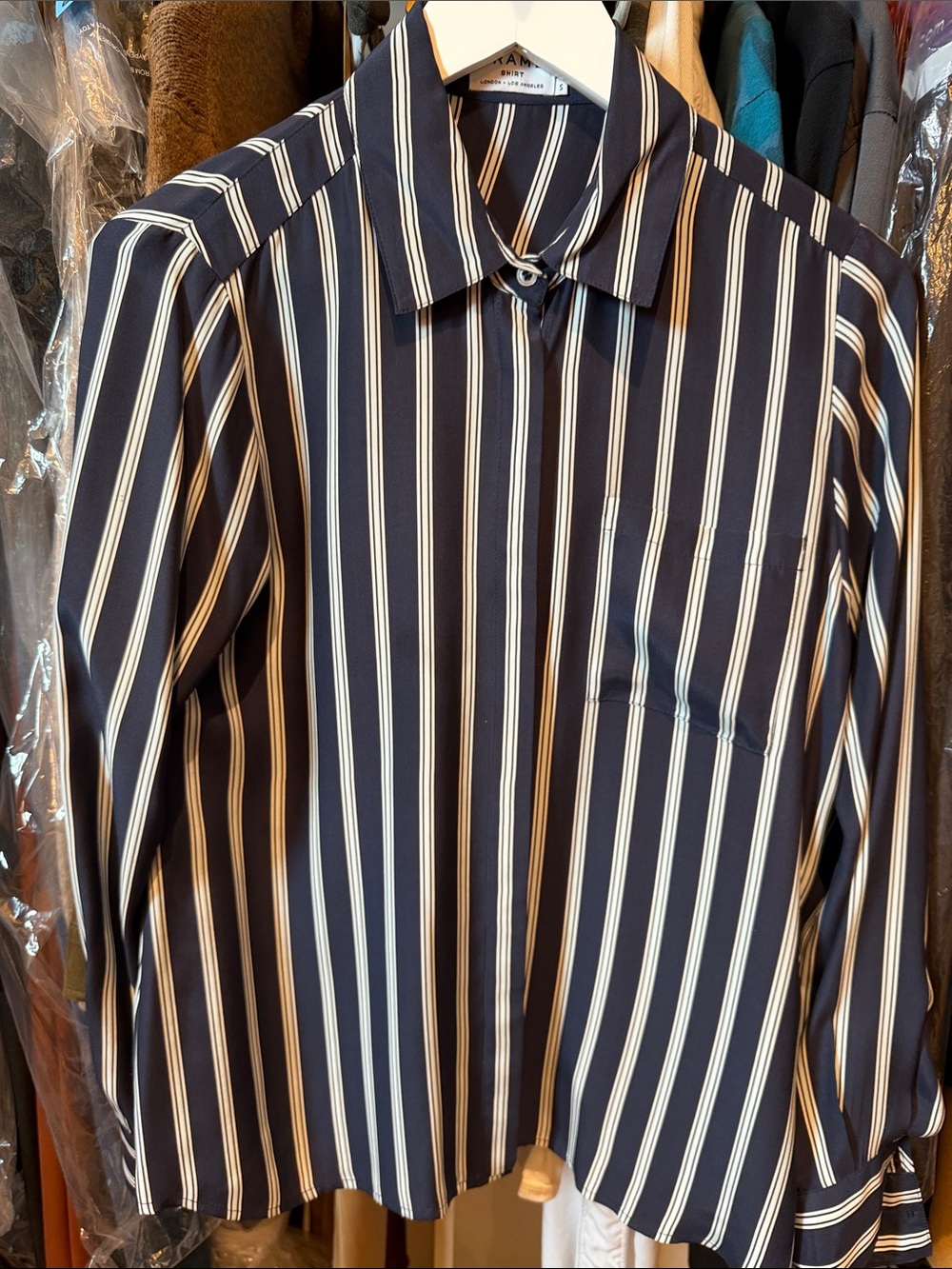 Frame Denim Navy and White Striped Button-Down Shirt